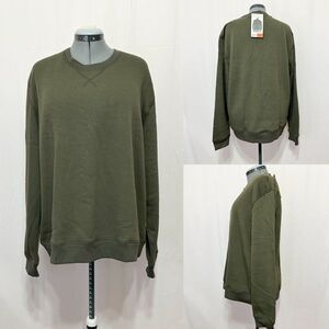 Eddie Bauer NWT Sz XXL Olive Camp Plush-Lined Fleece Crewneck Pull On Sweatshirt